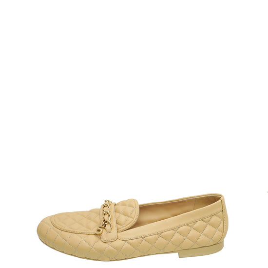 Chanel Beige CC 5 Charm Quilted Loafer 40