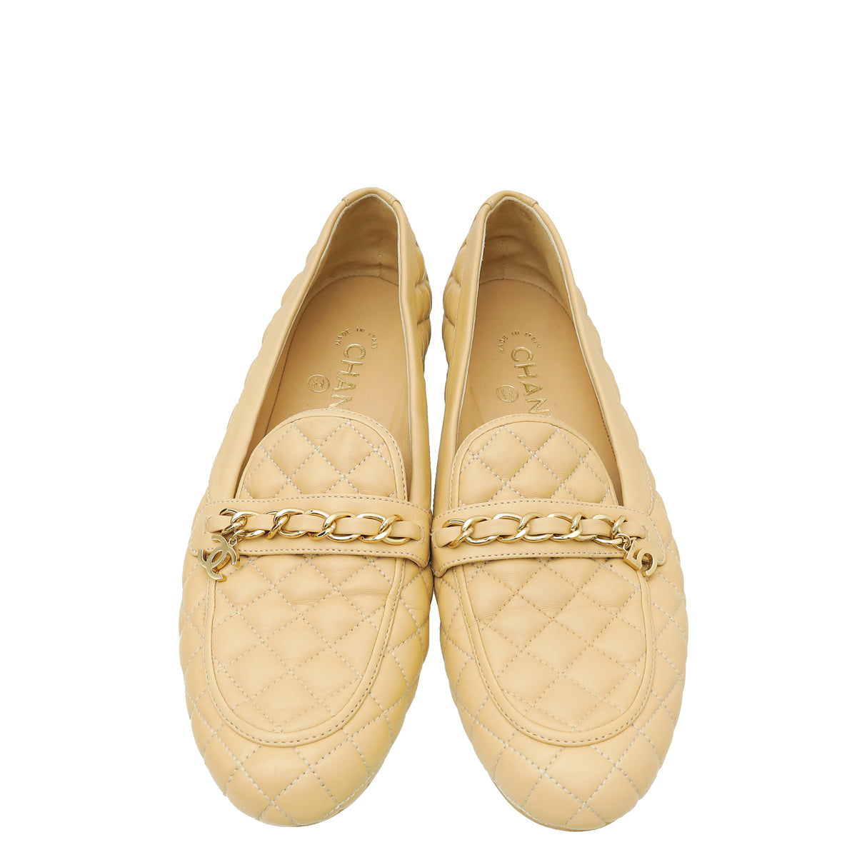 Chanel Beige CC 5 Charm Quilted Loafer 40