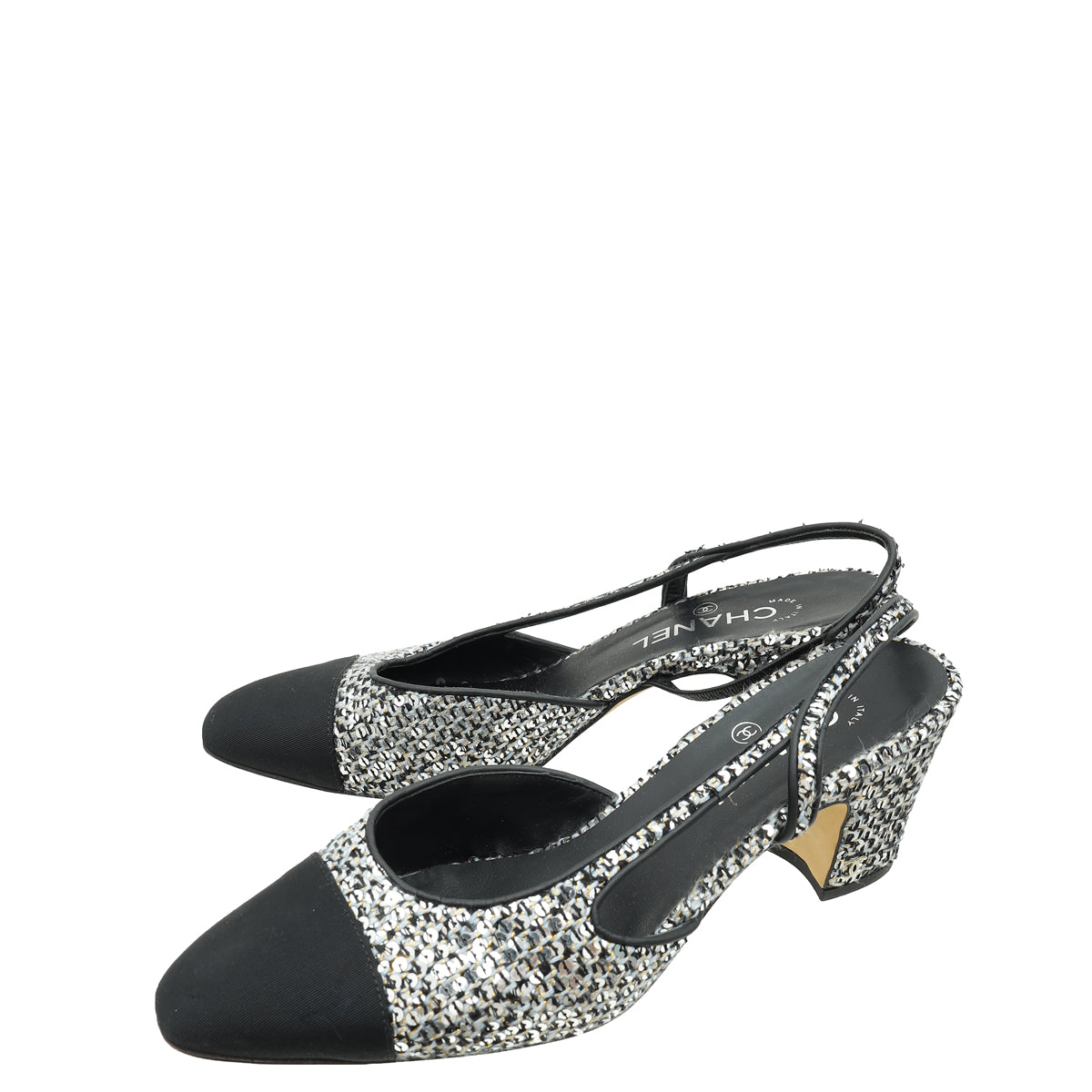 Chanel Bicolor CC Cap Toe Tweed Sequins Slingback 40-Chanel-THE CLOSET