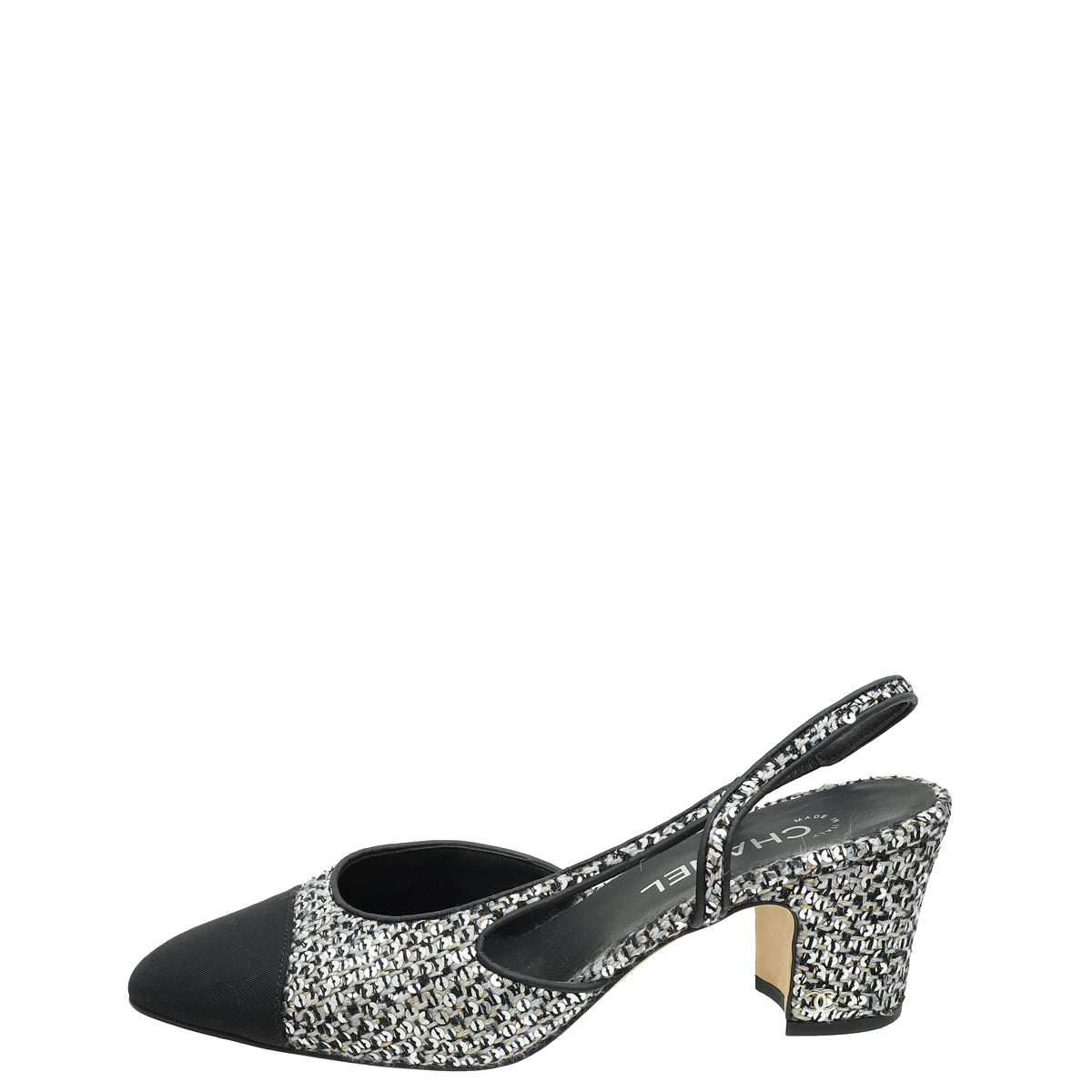 Chanel Bicolor CC Cap Toe Tweed Sequins Slingback 40