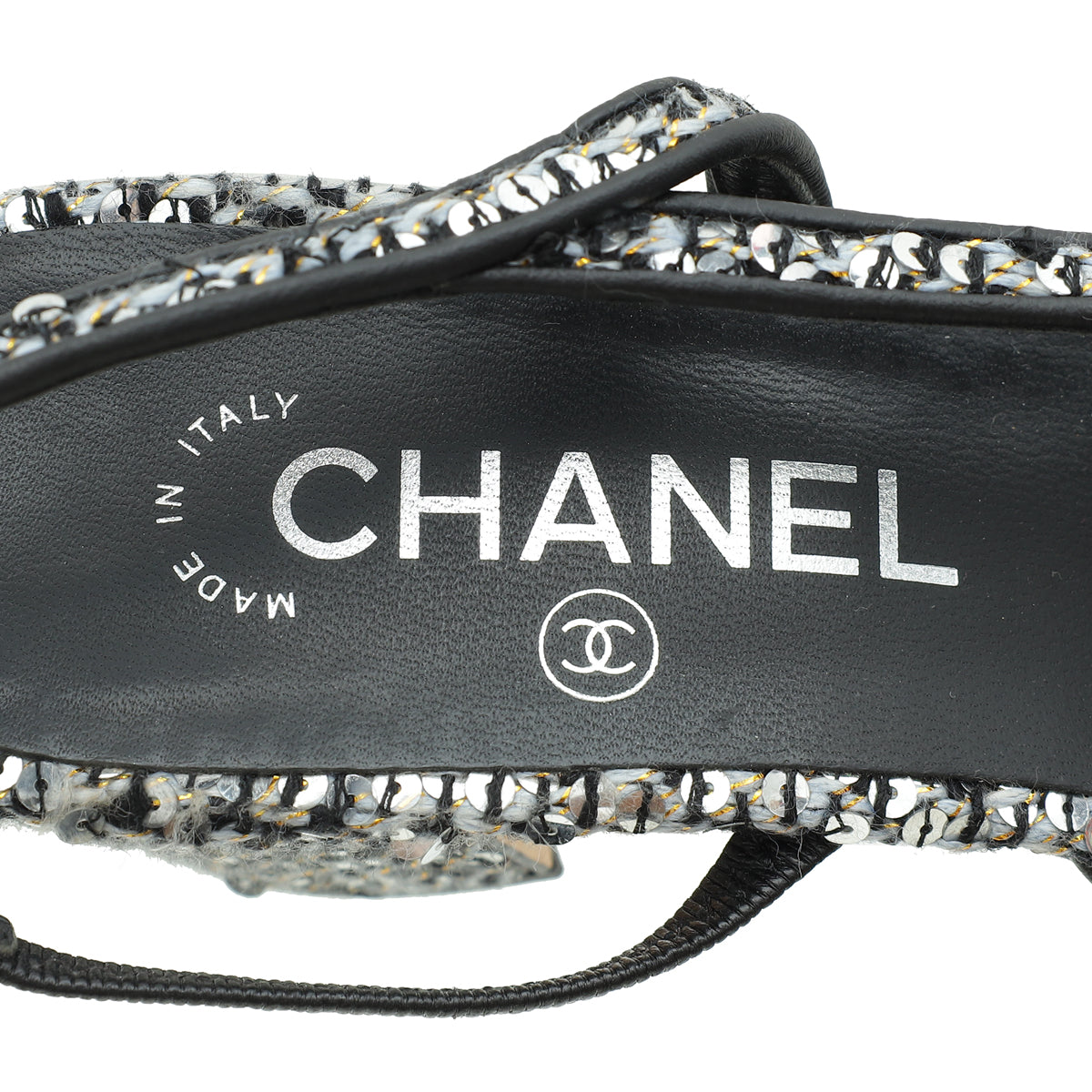 Chanel Bicolor CC Cap Toe Tweed Sequins Slingback 40