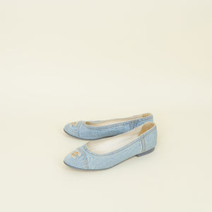 Chanel Light Blue CC Cap Toe Ballerina Flats 40