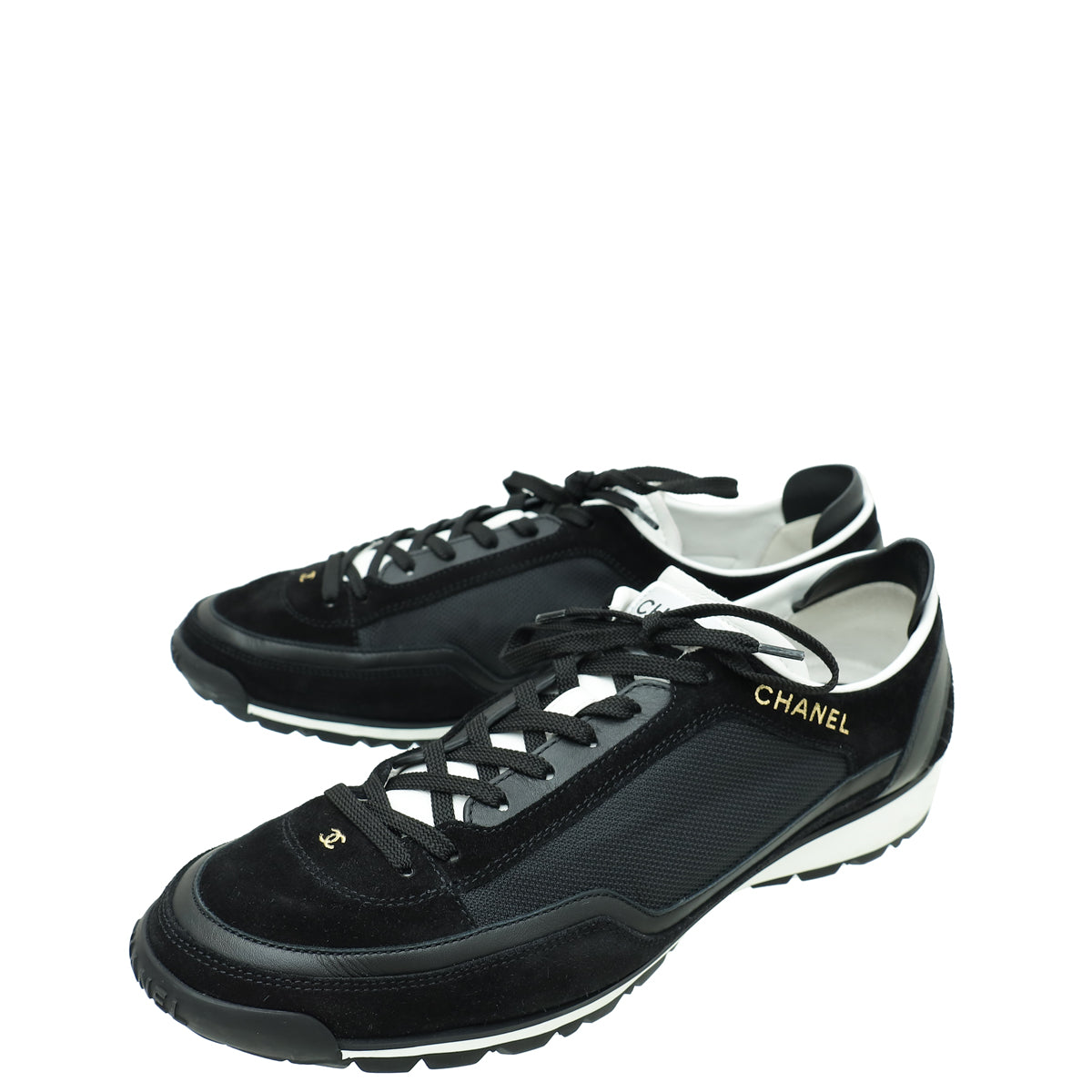 Chanel Black Lace Up Low Top Sneakers 41.5-Chanel-THE CLOSET