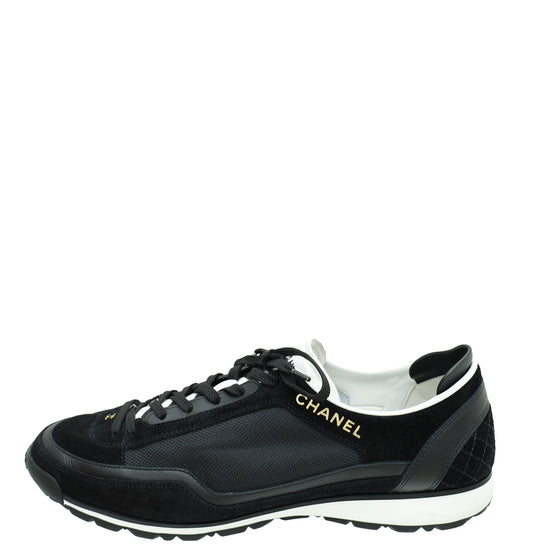 Chanel Black Lace Up Low Top Sneakers 41.5