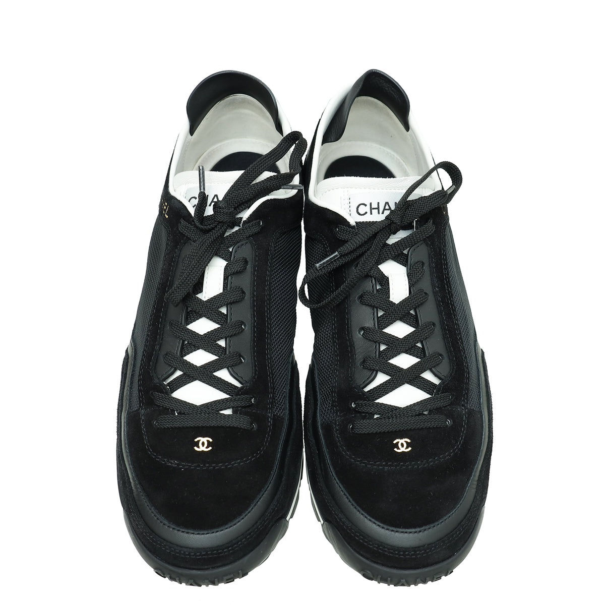 Chanel Black Lace Up Low Top Sneakers 41.5