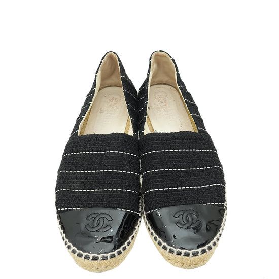 Chanel Black CC Cap Toe Tweed Espadrille 41