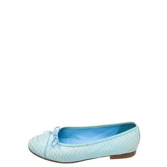 Chanel Light Blue Python Ballerina Flats 38.5