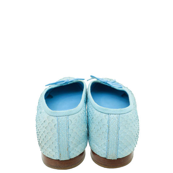 Chanel Light Blue Python Ballerina Flats 38.5