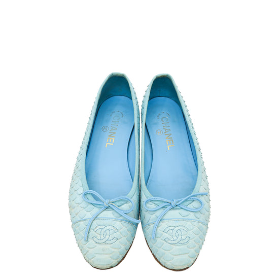 Chanel Light Blue Python Ballerina Flats 38.5