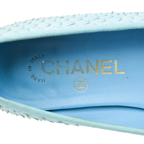 Chanel Light Blue Python Ballerina Flats 38.5