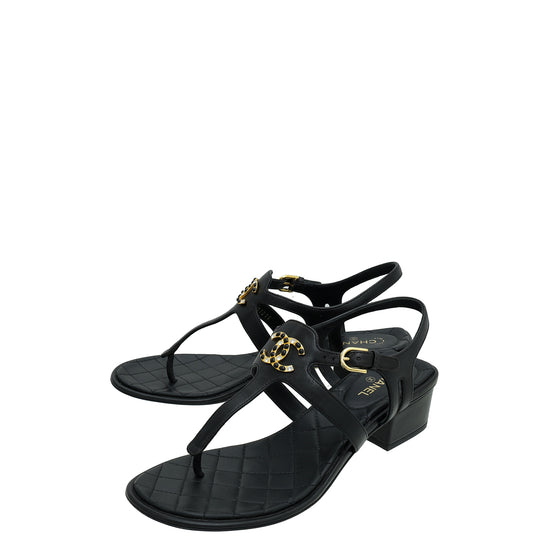 Chanel Black CC Crystal Thong Sandal 39