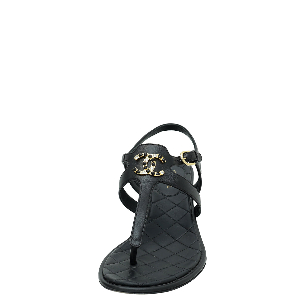 Chanel Black CC Crystal Thong Sandal 39-Chanel-THE CLOSET