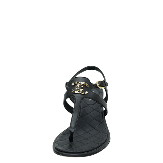 Chanel Black CC Crystal Thong Sandal 39
