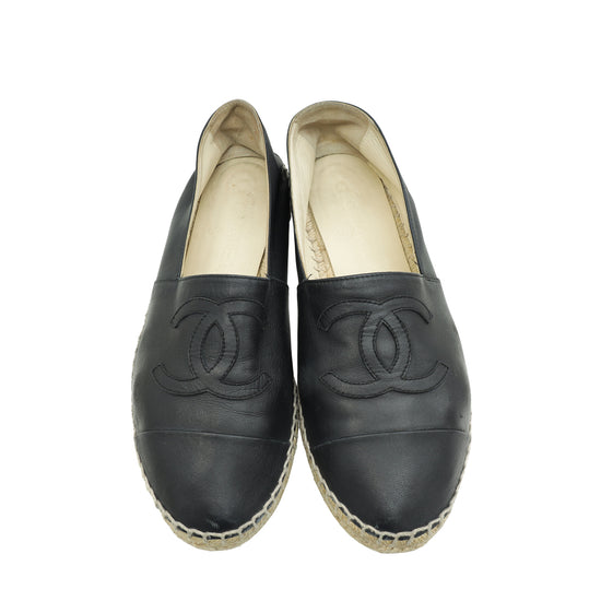 Chanel Black CC Cap Toe Espadrille 40