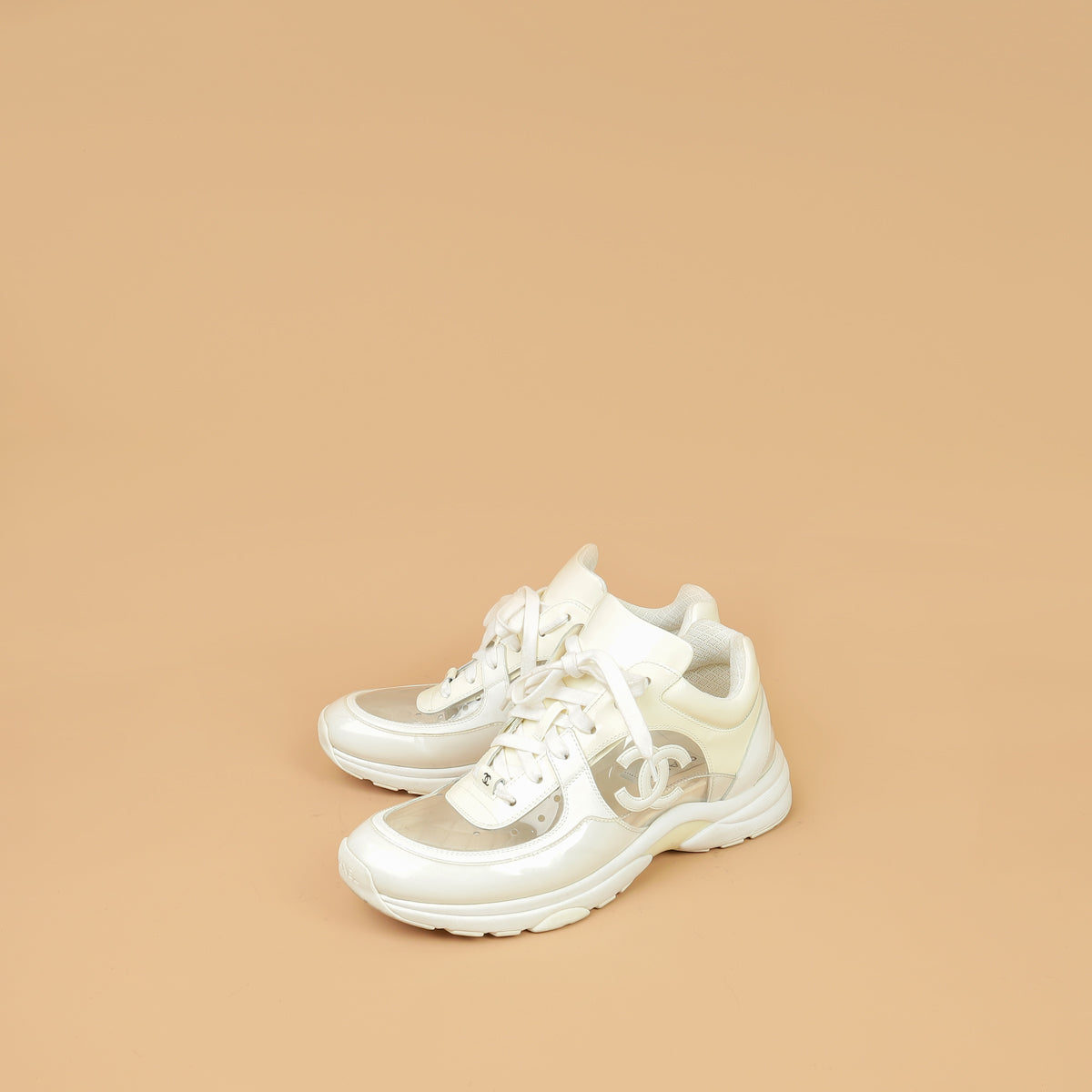 Chanel White PVC Lace Up Sneakers 41-Chanel-THE CLOSET