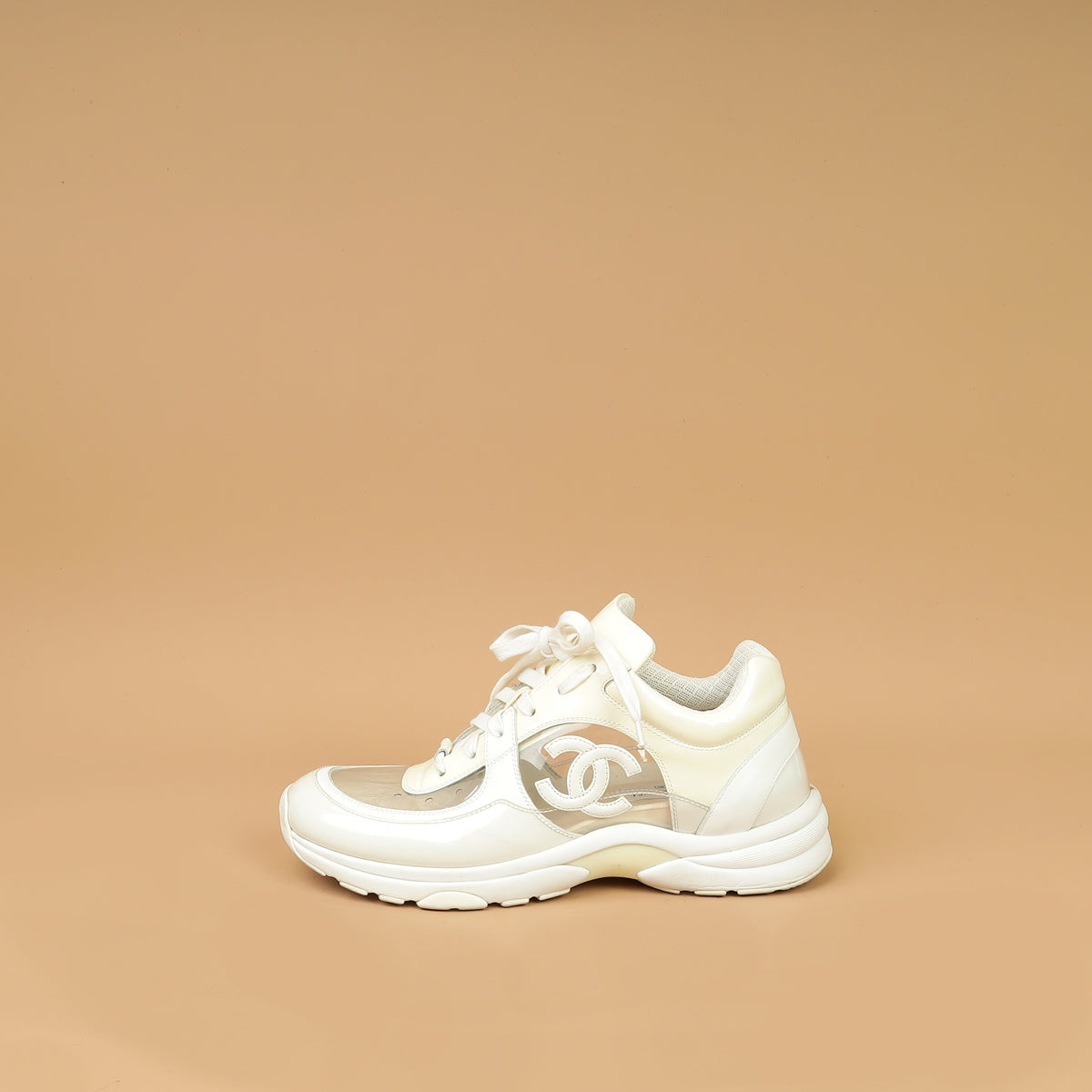 Chanel White PVC Lace Up Sneakers 41-Chanel-THE CLOSET