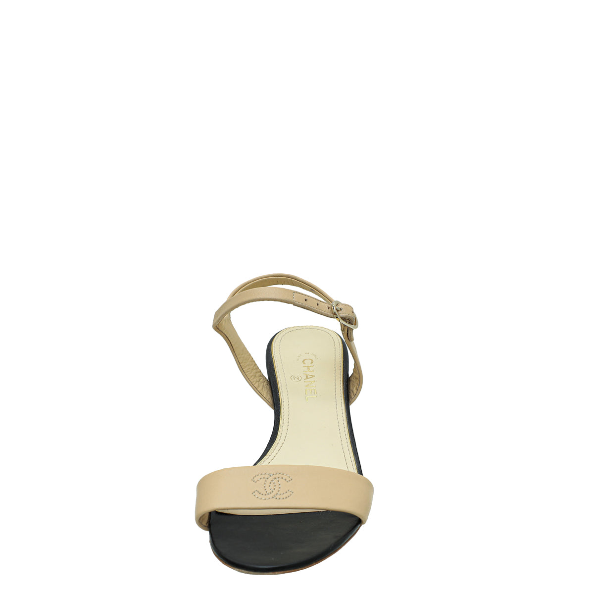 Chanel Beige CC Pearl Heel Sandal 35.5-Chanel-THE CLOSET