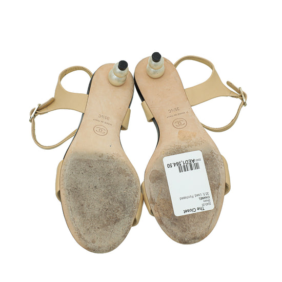 Chanel Beige CC Pearl Heel Sandal 35.5