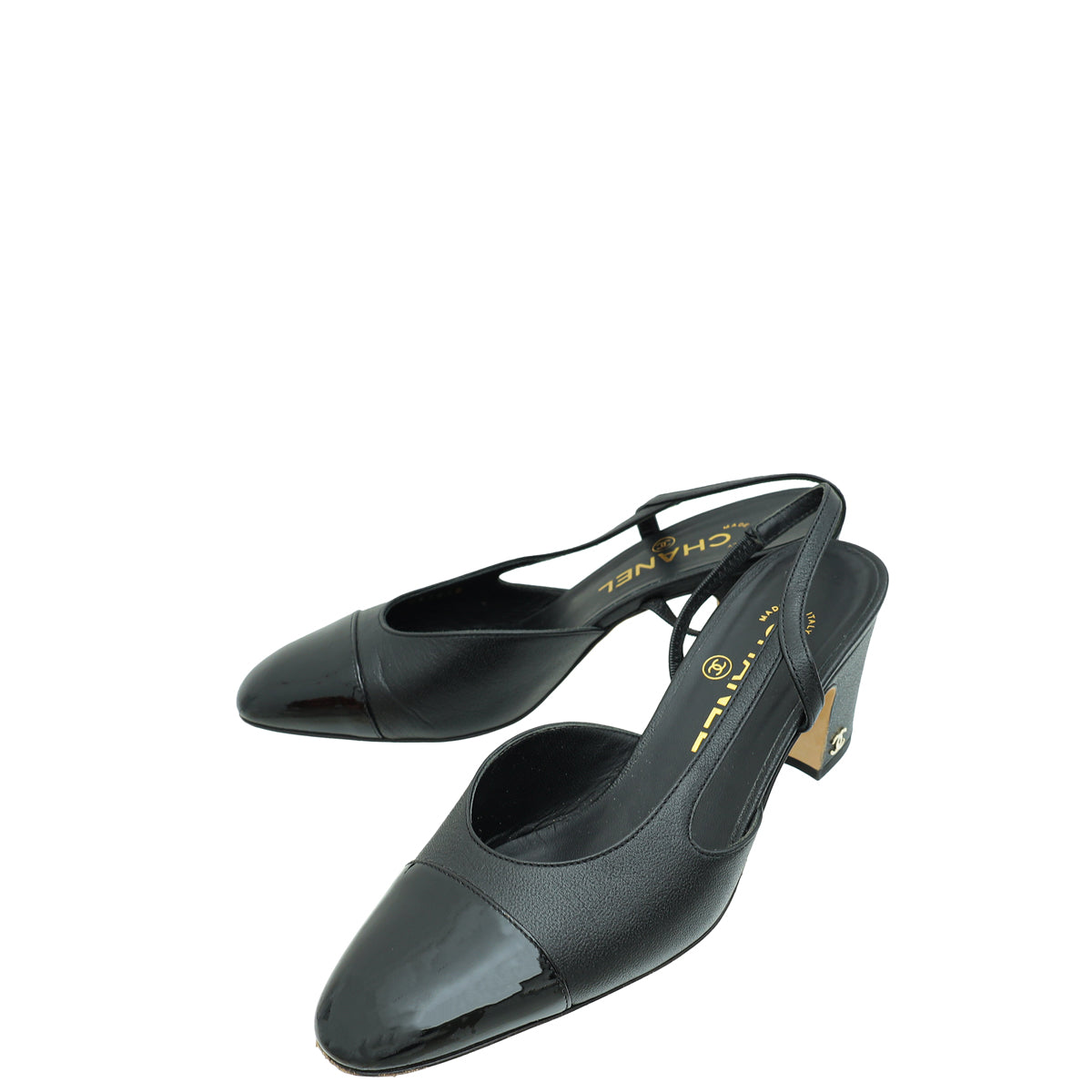 Chanel Black CC Cap Toe Slingback 36.5