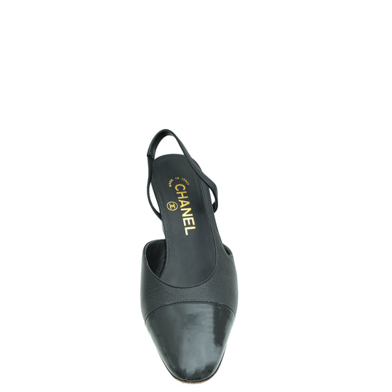 Chanel Black CC Cap Toe Slingback 36.5