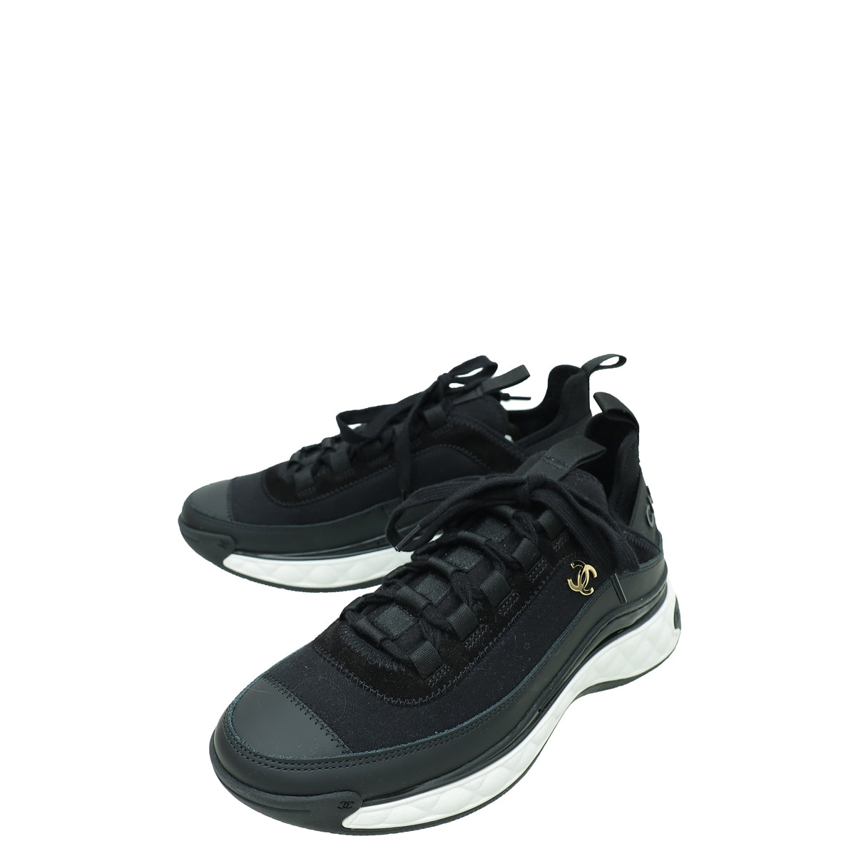 Chanel Black CC Lace Up Sneakers 36.5-Chanel-THE CLOSET