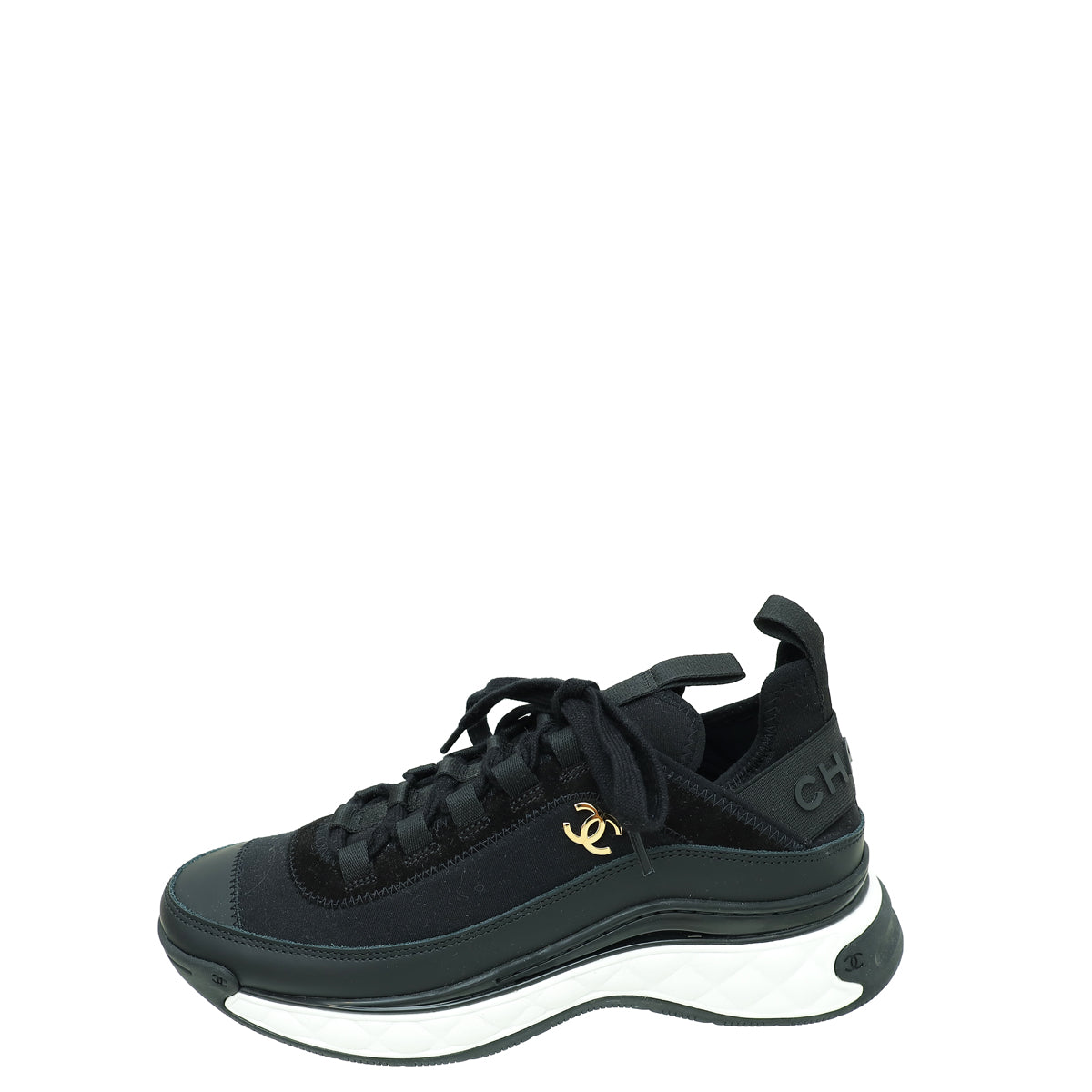 Chanel Black CC Lace Up Sneakers 36.5