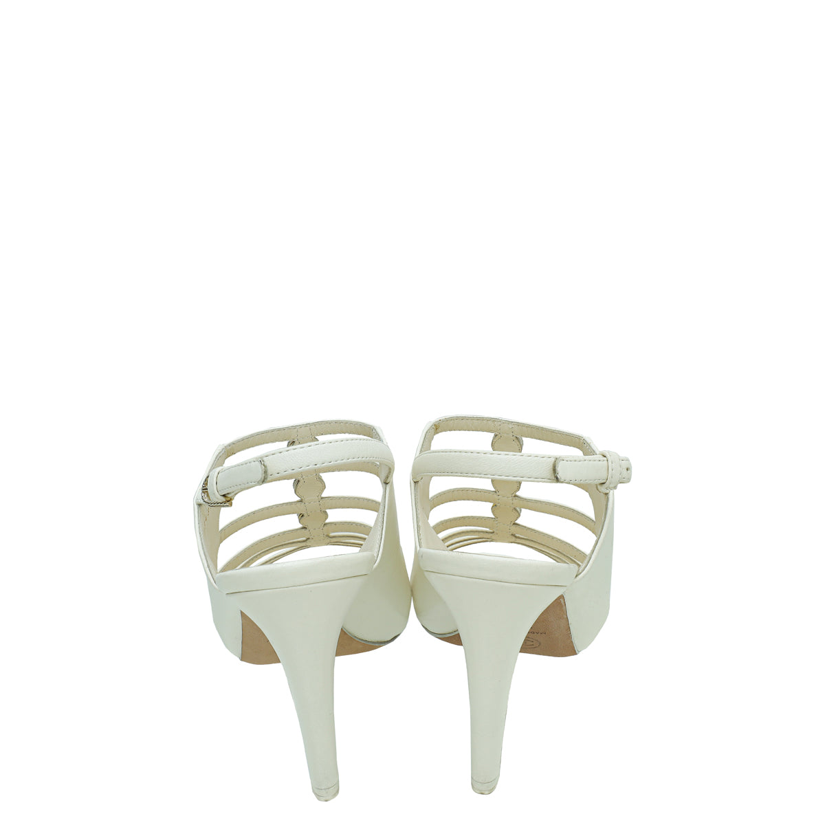 Chanel Off White Strappy Pearl Caged Slingback Heels 36.5