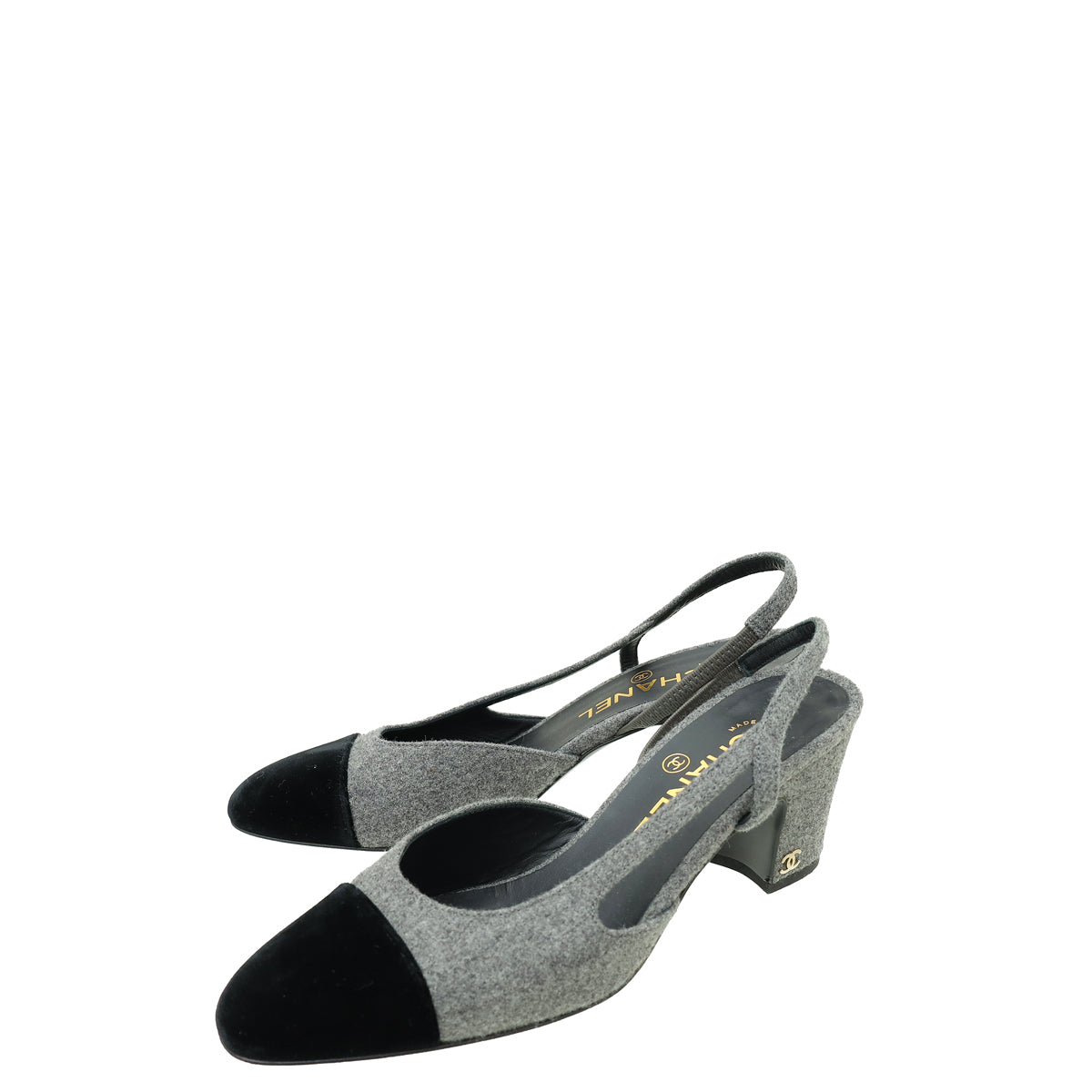 Chanel CC Cap Toe Velvet Wool Slingback 36.5