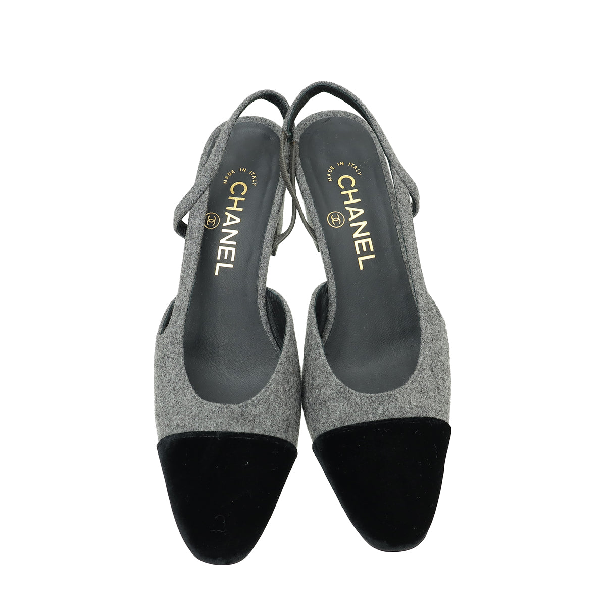 Chanel CC Cap Toe Velvet Wool Slingback 36.5