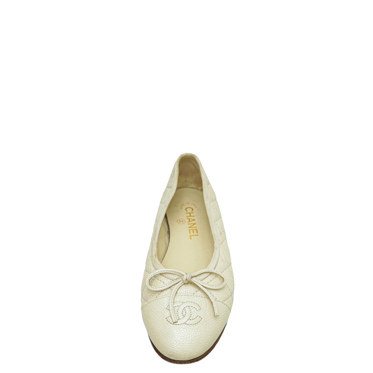 Chanel Pearly White CC Quilted Cap Toe Ballerina Flats 36.5