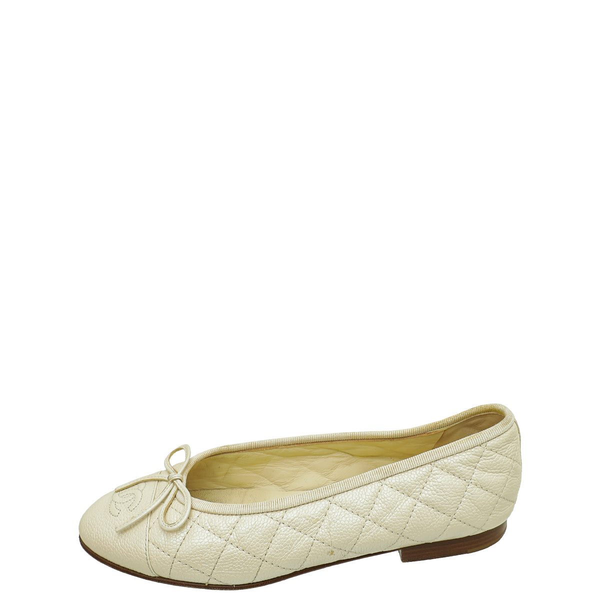 Chanel Pearly White CC Quilted Cap Toe Ballerina Flats 36.5