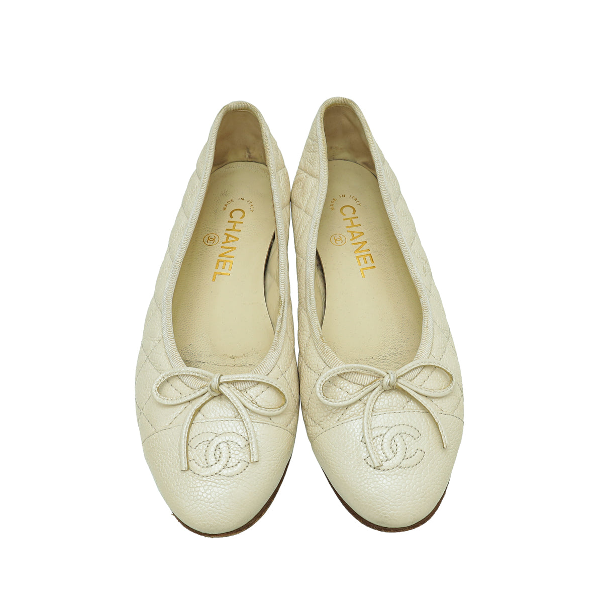 Chanel Pearly White CC Quilted Cap Toe Ballerina Flats 36.5