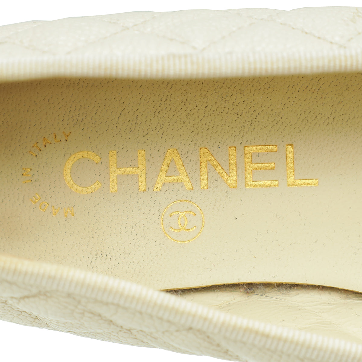 Chanel Pearly White CC Quilted Cap Toe Ballerina Flats 36.5