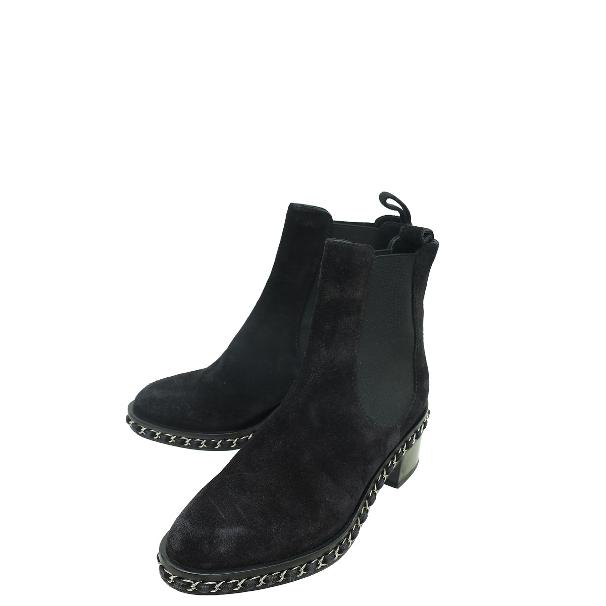 Chanel Black Suede Chain Around Chelsea Ankle Boots 36-Chanel-THE CLOSET