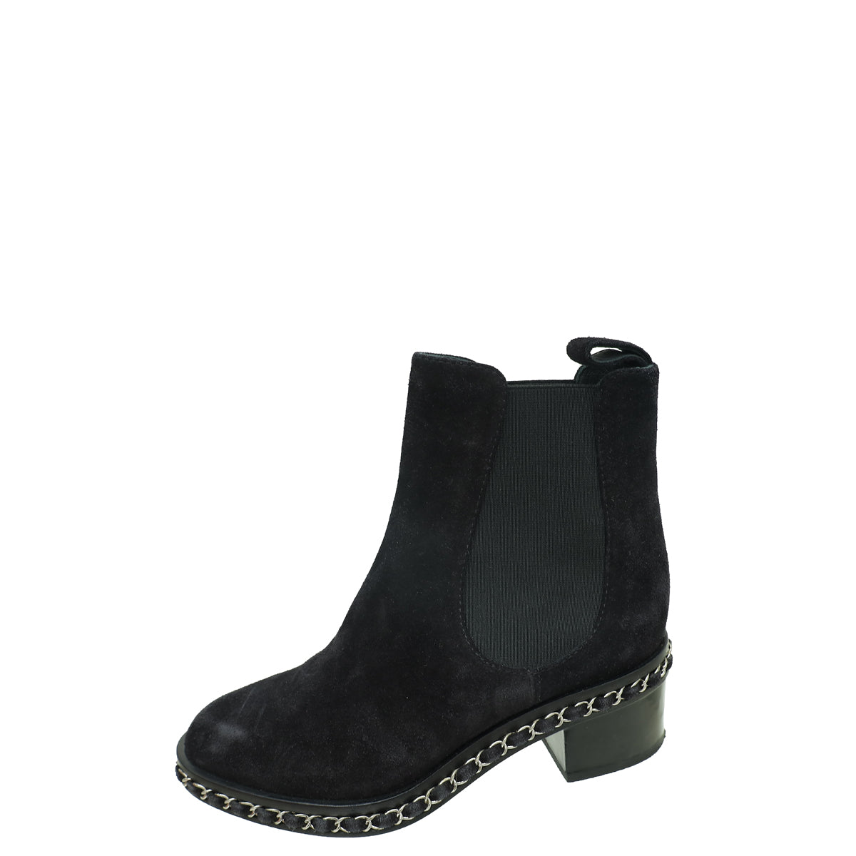 Chanel Black Suede Chain Around Chelsea Ankle Boots 36