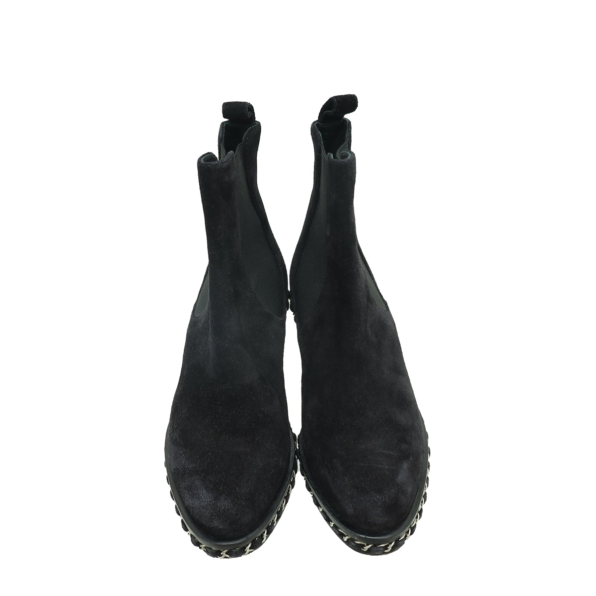 Chanel Black Suede Chain Around Chelsea Ankle Boots 36