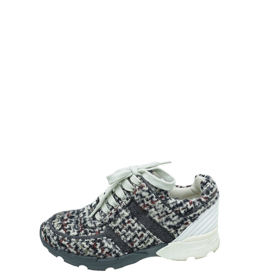 Chanel Grey CC Wool Tweed Trainer Sneaker 36 – The Closet