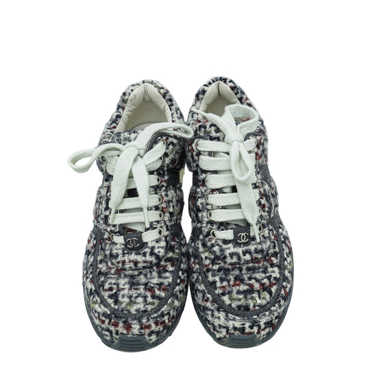 Chanel Grey CC Wool Tweed Trainer Sneaker 36