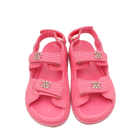 Chanel Pink CC Fabric Dad Sandal 37.5