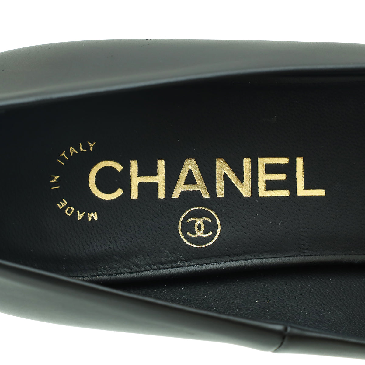 Chanel Black Logo Chain Heel Peep Toe Pump 37.5