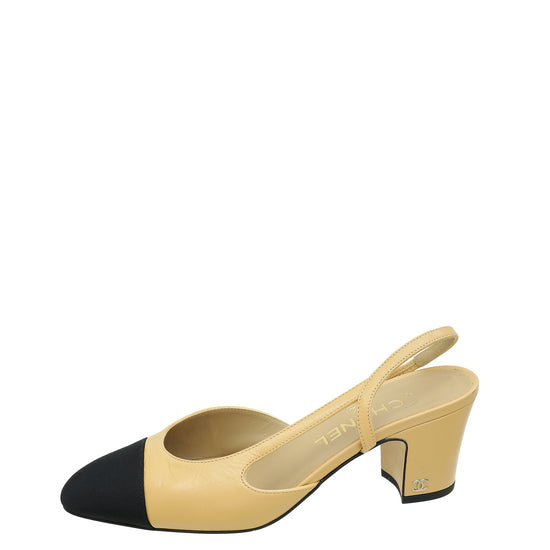 Chanel Bicolor CC Cap Toe Slingback 37.5