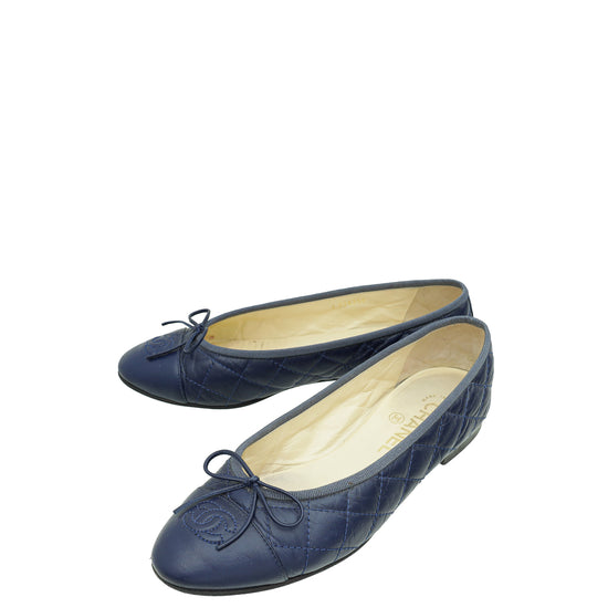 Chanel Indigo Blue Quilted Ballerina Flats 37.5