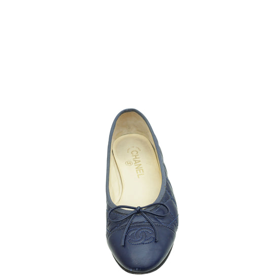 Chanel Indigo Blue Quilted Ballerina Flats 37.5