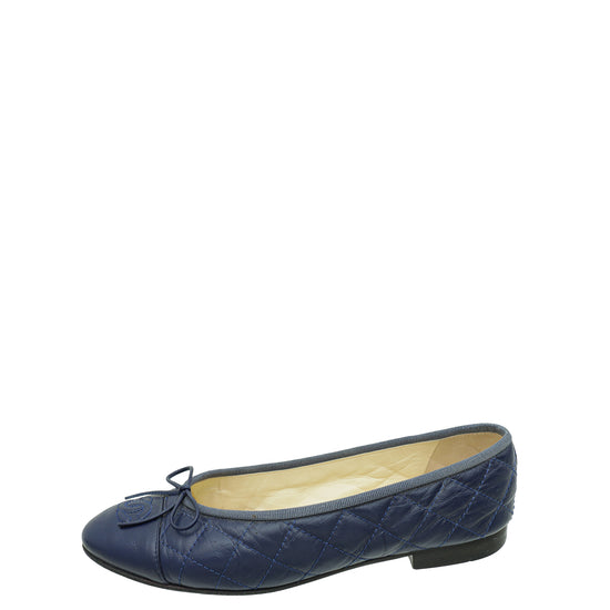 Chanel Indigo Blue Quilted Ballerina Flats 37.5