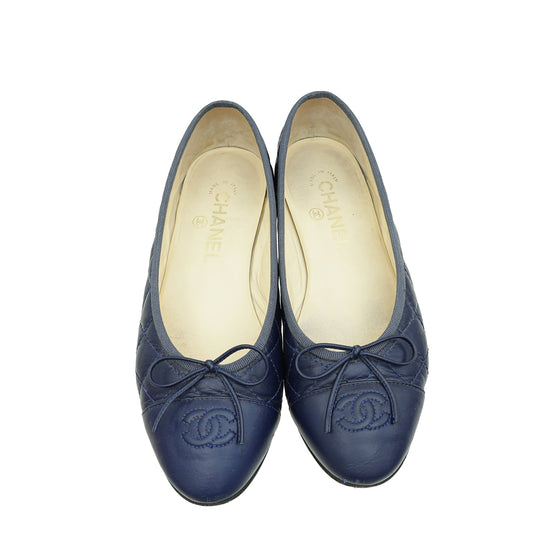 Chanel Indigo Blue Quilted Ballerina Flats 37.5