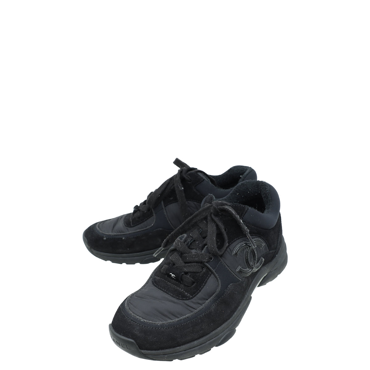 Chanel Black CC Lace Up Trainer Sneakers 37.5-Chanel-THE CLOSET