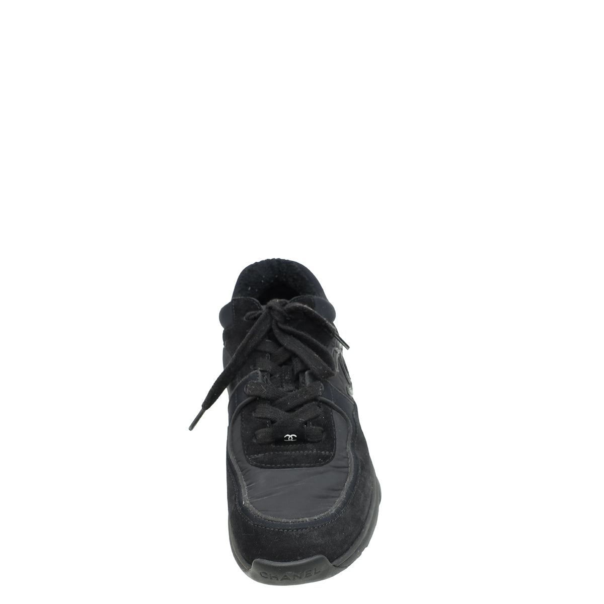 Chanel Black CC Lace Up Trainer Sneakers 37.5-Chanel-THE CLOSET