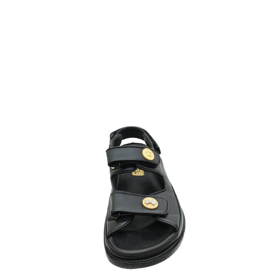 Chanel Black CC Crystal Botton Dad Sandal 37.5