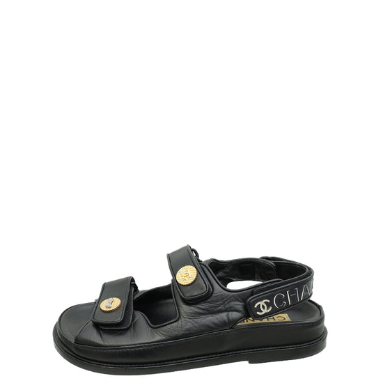 Chanel Black CC Crystal Botton Dad Sandal 37.5