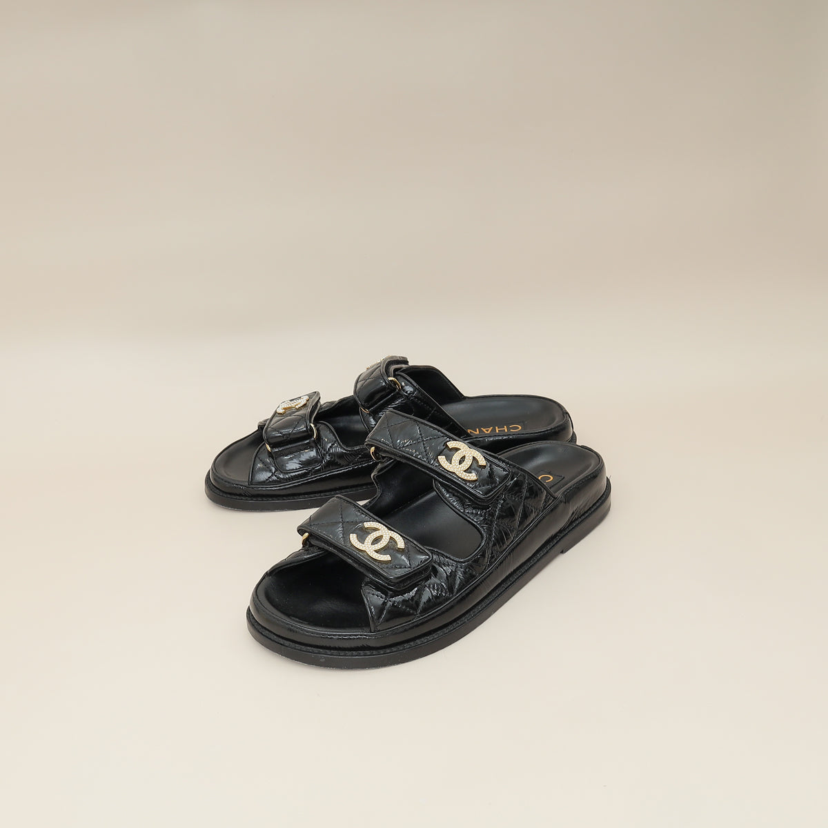 Chanel Black Shiny CC Beads Quilted Dad Slide Mules 37-Chanel-THE CLOSET